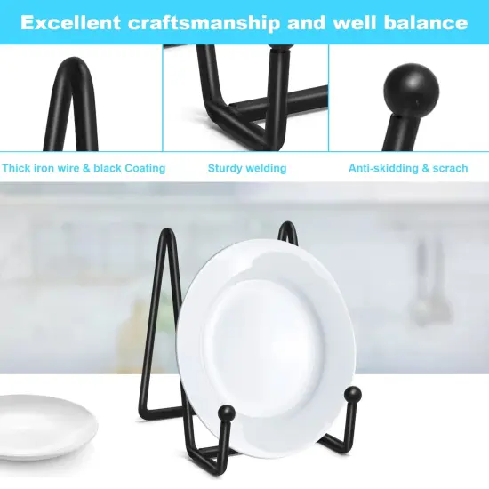 Ouskr Plate Stands for Display, 4 Pcs 4-1/4 Inch Plate Holder Display Stand, Metal Iron Picture Frame Holders Stand for Book Photo Small Easels Plaque Dish Art Tabletop Decorative Black {5}