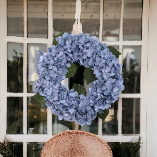 18" Blue Artificial Hydrangea Wreaths - 2-Pack, Silk Flowers with Grapevine Rings - Perfect for Doors, Walls - Elegant Year-Round Decor, Floral Home by Artificial Flowers {4}
