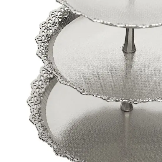 15" Metallic Silver 3-Tier Cupcake Stand {2}