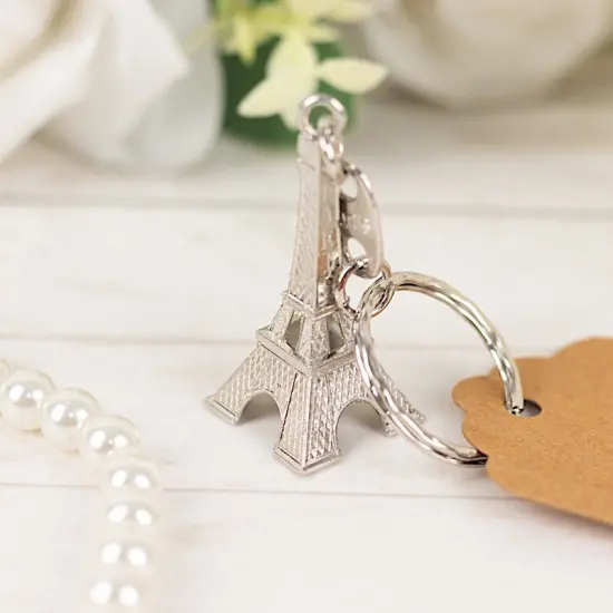 10 pcs Eiffel Tower 4" Plastic Keychains with Thank You Tags Bronze {2}