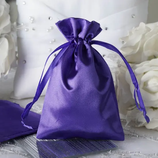 60 pcs 4x6 Satin Favor Drawstring Bags Purple {3}