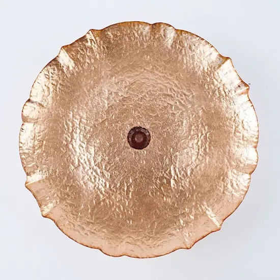 14" Round Glass Cake Stand Scalloped Edge Rose gold {2}