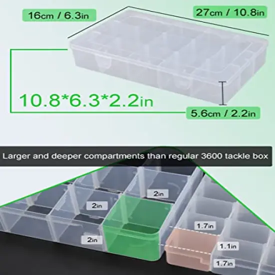 2 Pieces Plastic Organizer Box Craft Box Bead Organizer Tackle Box Organizer 15 Large Grids Clear Craft Storage Box Snackle Box Container Washi Tape Organizer {6}
