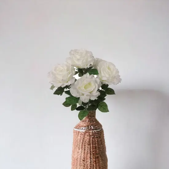 20" White Artificial Rose Bushes, Set of 6 - 7 Silk Flowers with Lush Foliage, Indoor/Outdoor Use, Perfect for Home, Weddings & Events - Year-Round Elegance, Floral Home by Artificial Flowers {2}