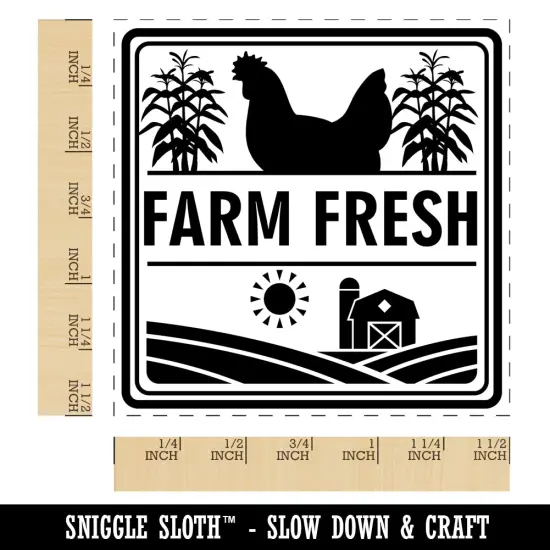 Farm Fresh with Barn and Chicken Self-Inking Rubber Stamp Ink Stamper Red {1}