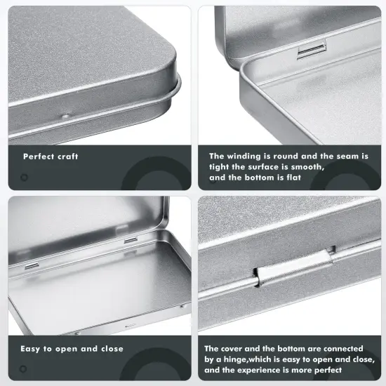 2 Pieces Metal Rectangular Tin Metal Hinged Lid Tin Metal Empty Box Container Silver Rectangular Storage Tin Box with Lid for Watercolor Jewelry Makeup Pill Candy Craft Organize (2 Pieces) {6}