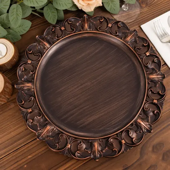 6 Dark Brown 13 in Aristocrat Style Round CHARGER PLATES {3}