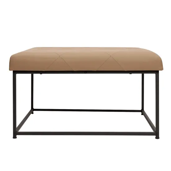 Merrick Lane Almas 30-Inch Square Tufted Faux Leather Ottoman with Durable Metal Frame Light Brown {3}