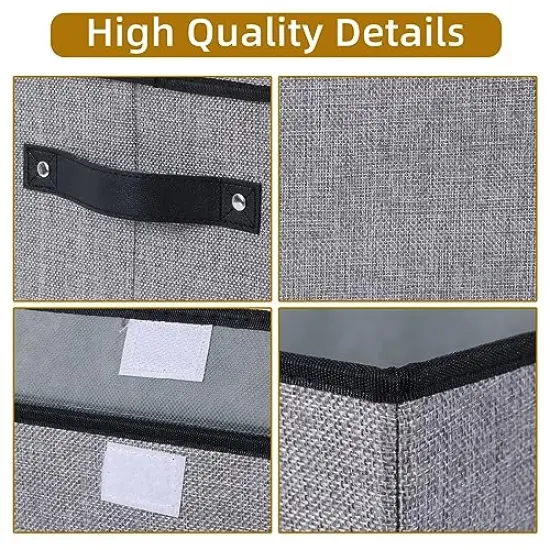 Fabric Storage boxes,Storage Baskets for Shelves with Lids, Fabric Storage Bins with Handles, Decorative Linen Closet Organizers Boxes,Small, Gray, 1-Pack {5}