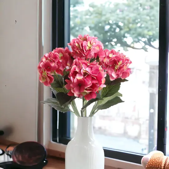 6-Pack: UV Fuchsia Hydrangea Bush with 7 Silk Flowers for Outdoor & Indoor D&eacute;cor - Floral Home by Artificial Flowers {2}
