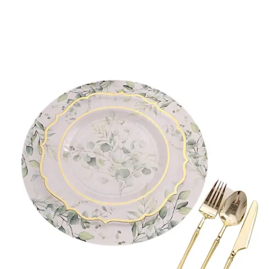 6 Floral Design Disposable Paper Charger Plates Gold {5}