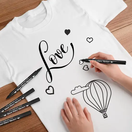 Black Fabric Markers - Dual-Tip Fabric Markers Permanent for Clothes - Non-Toxic Fabric Paint Pens for Personalizing Shirts Bags Hats Canvas, and Textiles {6}