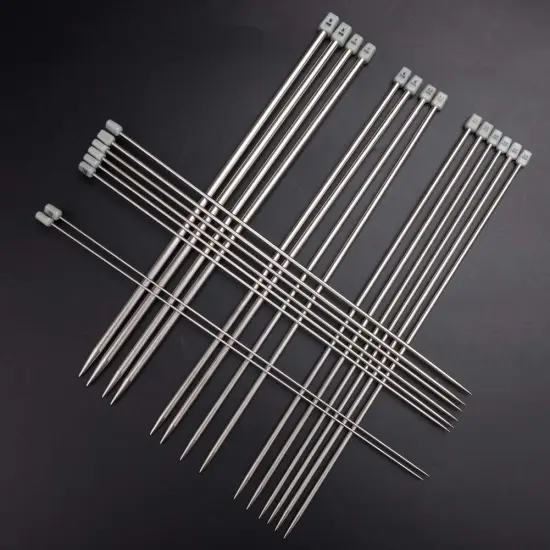 Knitting Needle Set, 22 Pieces 2mm(B)-8mm(L) Straight Single Pointed Stainless Steel Sweater Needles Set(11Pair-11 Size,9.8 inch) with Locking Stitch Makers Large-Eye Needles Measure Tape (36CM) {6}