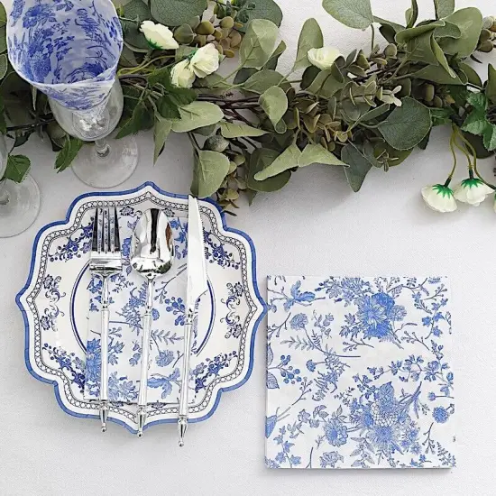 20 White 13x13 in Dinner Paper NAPKINS Blue Floral Design {2}