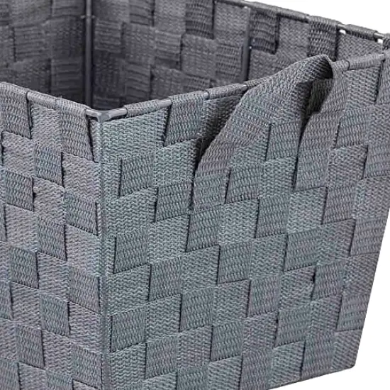 Non-Woven Strap Handle Bin, Storage Basket Organizer, (Grey, Medium) {4}
