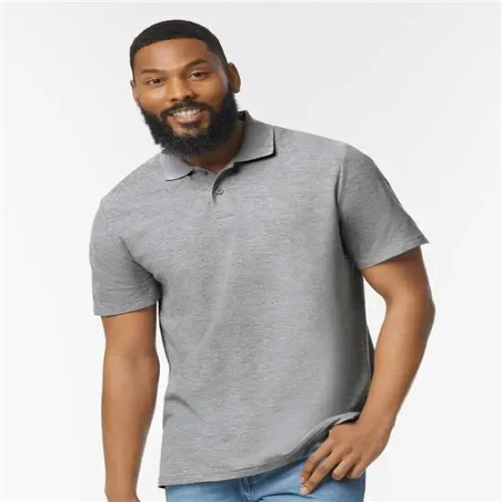 Gildan&reg; Softstyle Adult Pique Polo Short Sleeve Crew-Neck T-Shirt Navy {4}