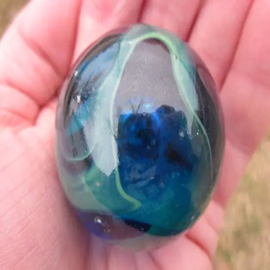 Toe Breaker 50mm (2") SEA TURTLE clear Blue/Green Marbles glass ball HUGE Swirl {5}