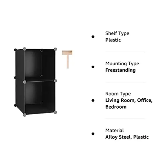 Cube Storage, 2-Cube Organizer Units, Plastic Closet Storage Shelves, DIY Book Shelf, Modular Bookcase, Cabinet Ideal for Bedroom, Living Room, Home Office, 12.4" L x 12.4" W x 24.8" H Black {3}