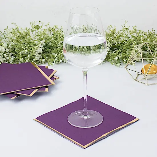 50 Pastel Gold Trim 2 Ply Paper Napkins for Events Purple {2}
