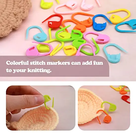 124 Pieces Stitch Markers for Crocheting, Colorful Knitting Markers Crochet Clips with 4 Pcs Big Eyes Sewing Needles, 10 Colors Stitch Locking Clip with Storage Box {6}