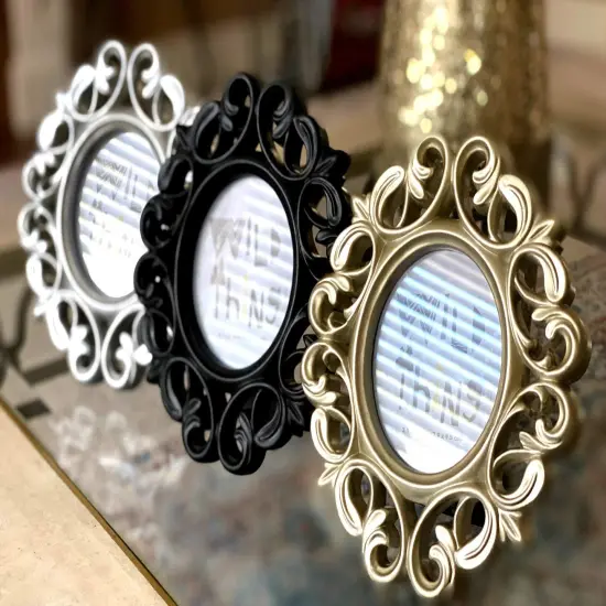 Azi 3 Small Vintage Style Baroque Ornate Oval Picture Frame 6.5&rdquo; x 5.75&rdquo; Picture Frames Fit Picture 3.25 by 2.75 in Gold, Black & Silver for Wall and Tabletop Display {4}
