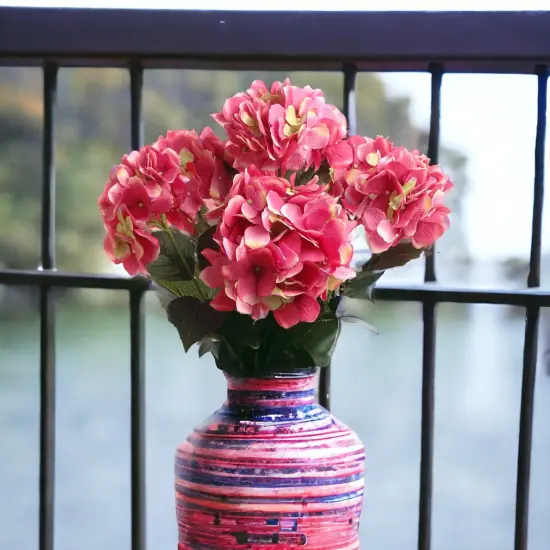 UV Fuchsia Hydrangea Bush with 7 Silk Flowers & Leaves by Floral Home&reg; {6}