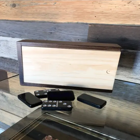 WE Games Double 6 Black Dominoes Game Set in Wooden Case {2}