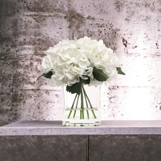 White Hydrangea Flowers in Glass Vase with Realistic Water Look - Lifelike Artificial Floral Arrangement for Home, Office & Event Decor - Floral Home by Artificial Flowers {4}