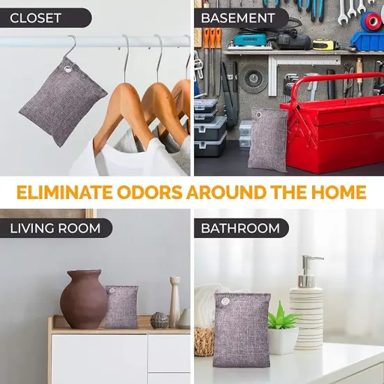 Activated Charcoal Odor Absorber 10x3.5oz w Hooks. Nature Fresh Bamboo Charcoal Air Purifying Bag Home Closet Air Freshener Deodorizer Odor EliRAHEEVtor | RAHEEV&reg; {3}