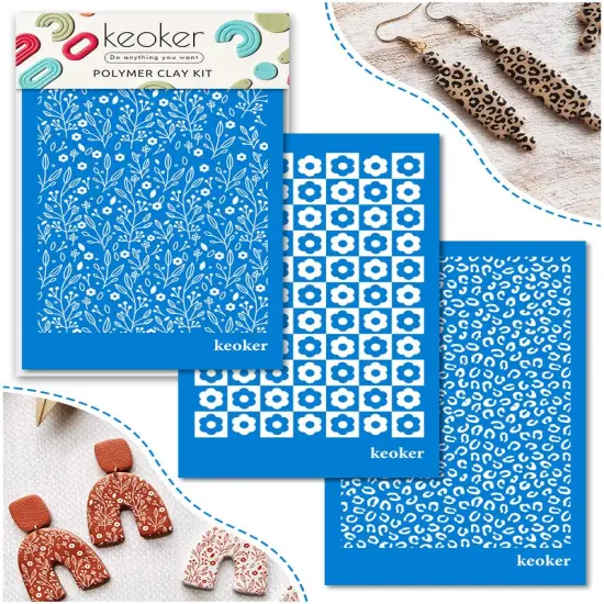 Silk Screen Stencils for Polymer Clay, 3 Pieces Reusable Silkscreen Print Kit for Printing on Clay & Other Jewelry Clay Earrings Decoration, Cheetah Leopard Silk Screen for Polymer Clay (3PC) {2}