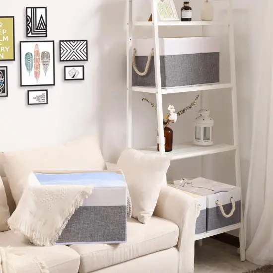 Foldable Storage Basket 1-Pack, Large Fabric Storage Bins with Rope Handle, Used for Organizing Shelves, Closets, Clothes Storage Box, 12.99''Lx9.05''Wx7.87''H, White/Grey {4}