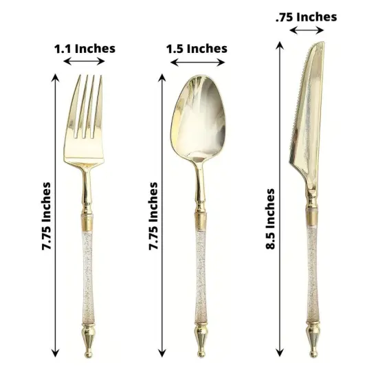 24-Piece Disposable Plastic Cutlery Set Clear and gold {2}