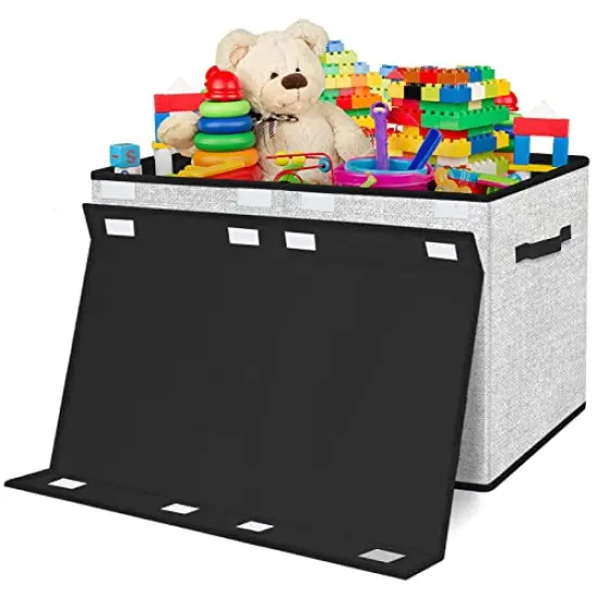 Large Toy Box Storage Chest for Girls Kids,Collapsible Toy Bin Organizer Basket with Lids for Blanket,Toys,Toddler,Nursery,Playroom (White) {3}