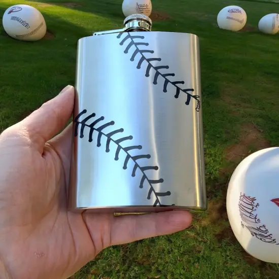 8oz Baseball Stainless Steel Flask {3}