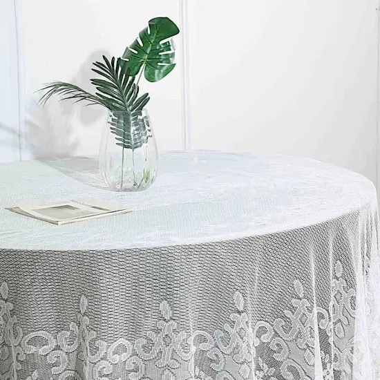 Premium 108" Ivory Lace Round Tablecloth {2}