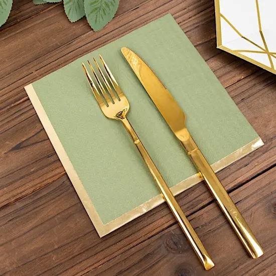 50 Pastel Gold Trim 2 Ply Paper Napkins for Events Olive green {3}
