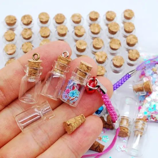 50 Pieces 0.5ml-extra Mini Tiny Clear Glass Jars Bottles with 50pcs Cork Stoppers and 50pcs Eye Screws, Glass Bottles for Decoration, Arts & Crafts, Projects, Party Favors {6}