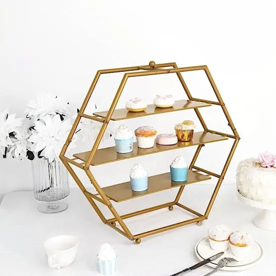 21" Gold 3 Tier Metal Hexagonal CUPCAKE HOLDER DISPLAY STAND {3}