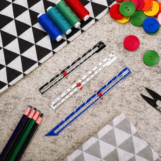 3 PCS Sewing Gauge Sewing Measuring Tool Metal Sliding Gauge Fabric Quilting Ruler Seam Measuring Gauge for DIY Fabric Crafts Quilting Knitting Sewing Hemming Measuring Supplies, 3 Styles {1}