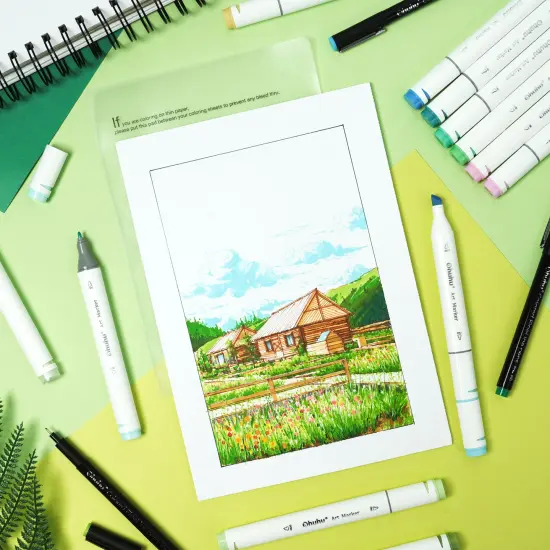 Ohuhu Oahu 40 Colors Alcohol Markers + 7.6" x 10" Double-Sided Bleedproof Marker Pad {2}