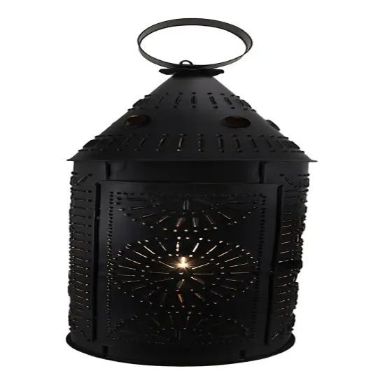 Blackened Finish Perforated Tin Electric Candle Lantern 21 Inch {1}
