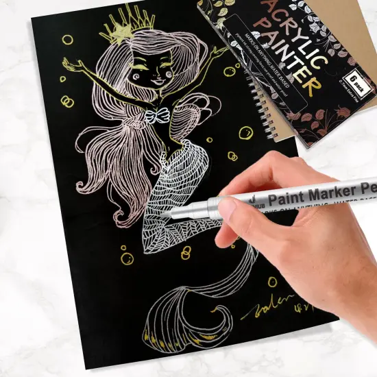 6 Pieces - Gold Paint Pens with Silver, Rose Gold Acrylic Paint Pens for Rock Painting, Wood, Fabric, Glass, Canvas, Scrapbooking, Card DIY Metallic Acrylic Marker (0.7mm) {6}