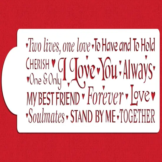 Words of Love Cake Stencil Side | C942 by Designer Stencils | Cake Decorating Tools | Baking Stencils for Royal Icing, Airbrush, Dusting Powder | Reusable Plastic Food Grade Stencil for Cakes | Easy to Use & Clean Cake Stencil {1}