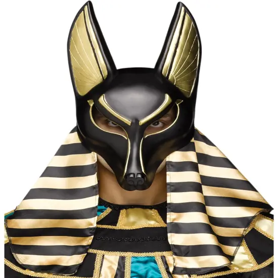 Adults Royal Black And Gold Egyptian Anubis Dog Plastic Mask Costume Accessory {1}