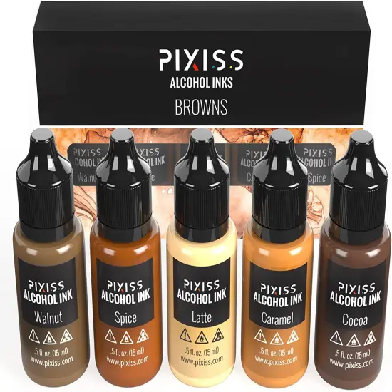 Pixiss Browns Alcohol Inks Set, 5 Highly Saturated Brown Alcohol Inks for Resin {2}