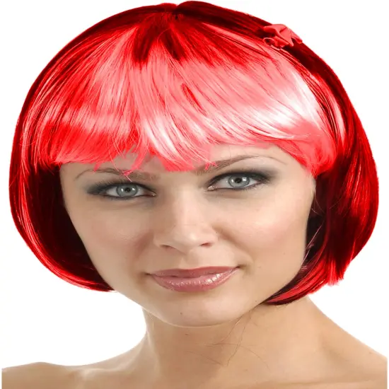 Women's 2-Tone Black and Red Costume Bob Wig With Bangs {1}