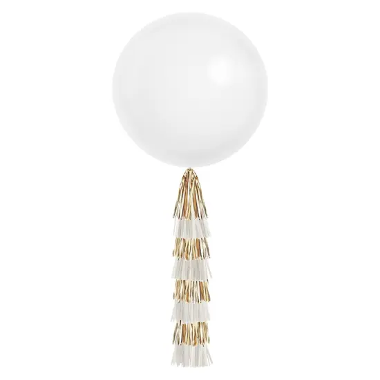 Jumbo Balloon & Tassel Tail - White & Gold {1}
