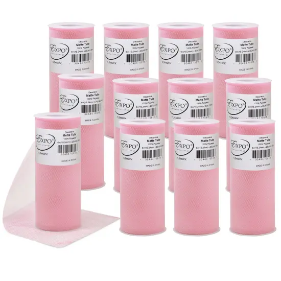 Pack of 12 Decorative Matte Tulle Spool of 6 Inch X 25 Yards Pink {1}
