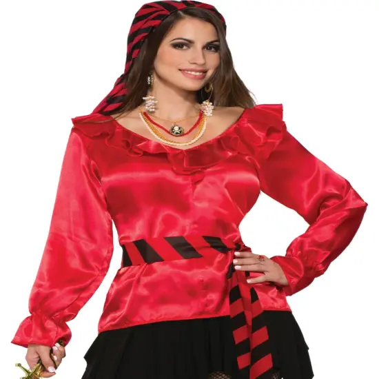 Adult's Womens Red Pirate Captain Ruffled Blouse Costume {1}