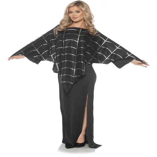 Adult's Black Spider Web Poncho Costume Accessory {1}